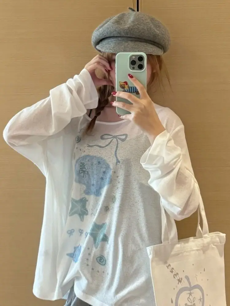 Sun Protection Cover-Up Long-Sleeve T-Shirt for Women, Unique Print, Summer Design, Stylish, Cute, Loose Fit, Versatile, Thin Top — feature 9