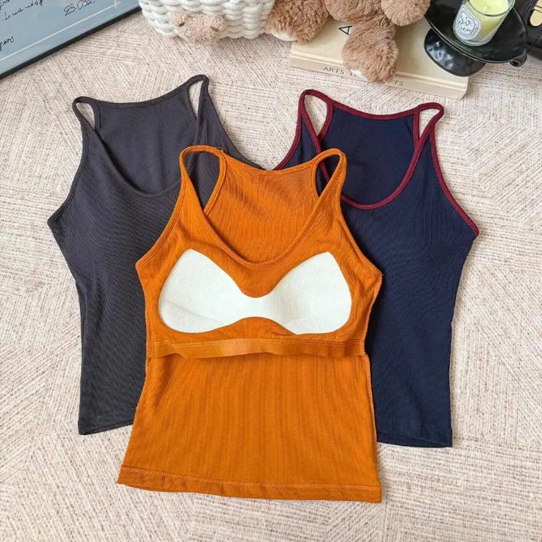 Little Home Latex Cup Halter Neck Ribbed Tank Top for Women, Made of Xinjiang Cotton, Can Be Worn Alone or as an Inner Layer, Classic Black with Beautiful Back Design