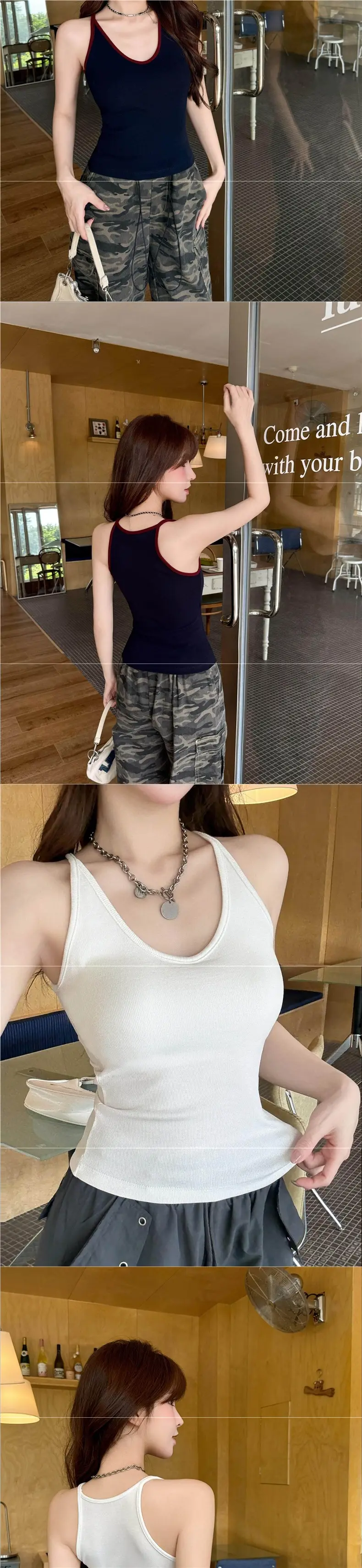 Little Home Latex Cup Halter Neck Ribbed Tank Top for Women, Made of Xinjiang Cotton, Can Be Worn Alone or as an Inner Layer, Classic Black with Beautiful Back Design — feature 3
