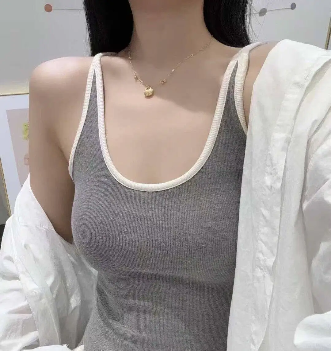 Little Home Latex Cup Halter Neck Ribbed Tank Top for Women, Made of Xinjiang Cotton, Can Be Worn Alone or as an Inner Layer, Classic Black with Beautiful Back Design