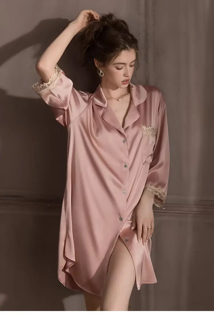 Silk Lace Sexy Nightgown Summer Women's Ice Silk New Style Boyfriend Style Loose Plus Size Loungewear — feature 1