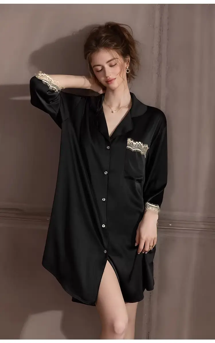 Silk Lace Sexy Nightgown Summer Women's Ice Silk New Style Boyfriend Style Loose Plus Size Loungewear — feature 11