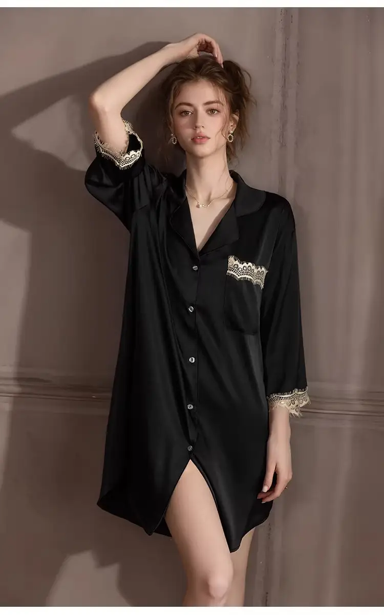 Silk Lace Sexy Nightgown Summer Women's Ice Silk New Style Boyfriend Style Loose Plus Size Loungewear — feature 12