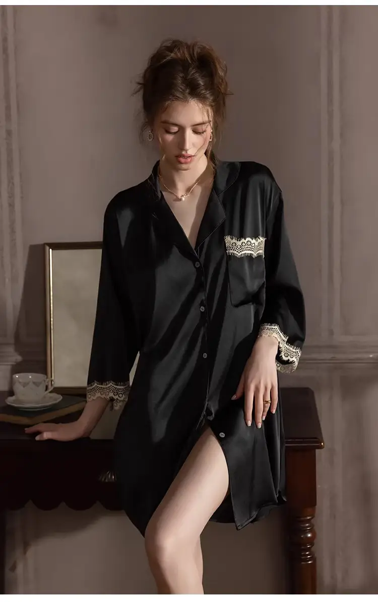 Silk Lace Sexy Nightgown Summer Women's Ice Silk New Style Boyfriend Style Loose Plus Size Loungewear — feature 13