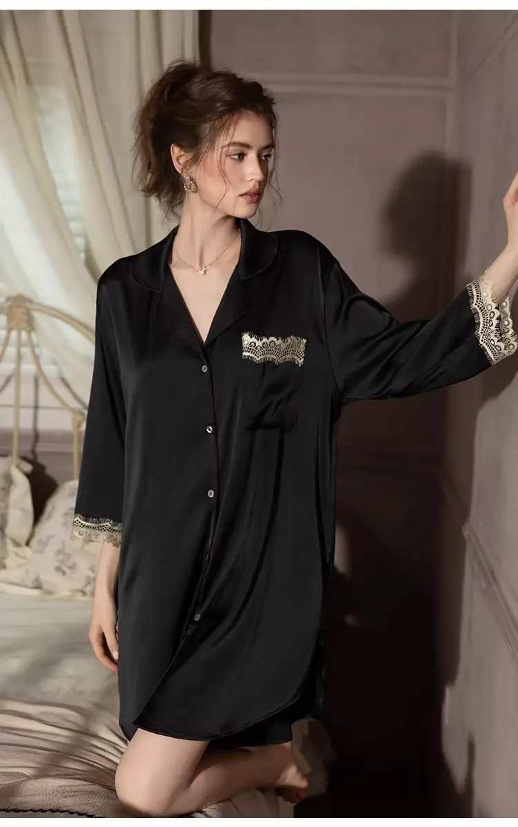 Silk Lace Sexy Nightgown Summer Women's Ice Silk New Style Boyfriend Style Loose Plus Size Loungewear — feature 14