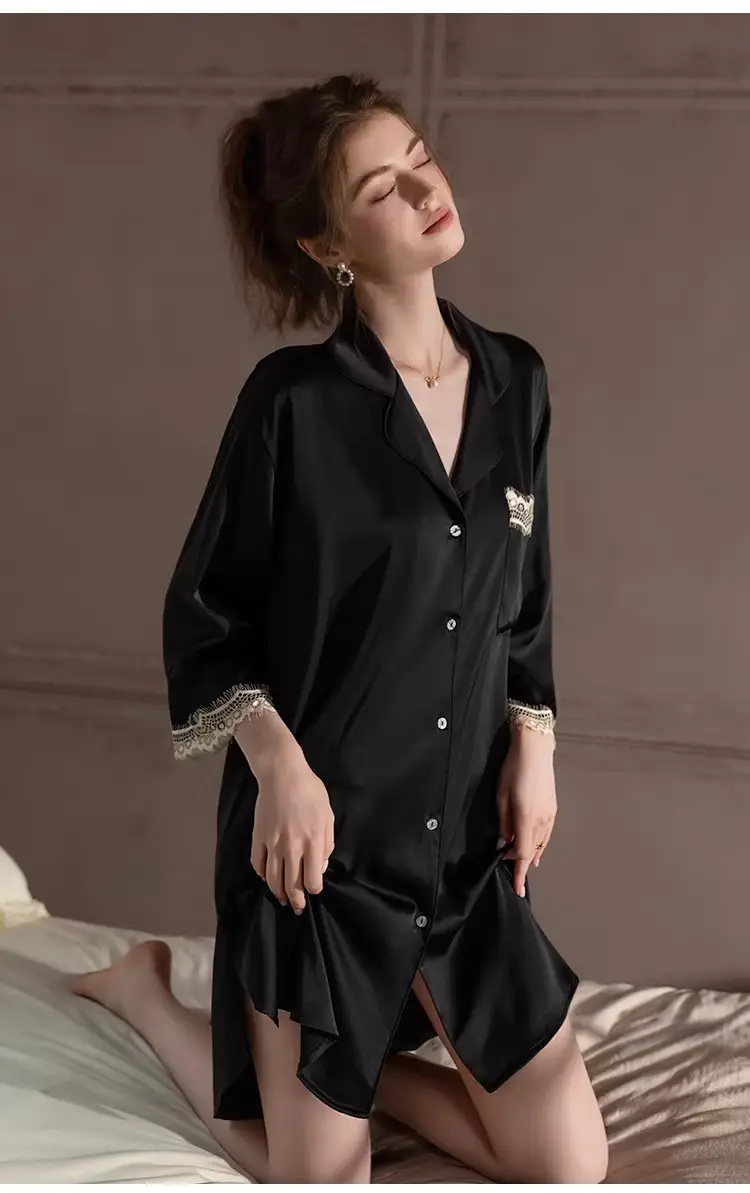 Silk Lace Sexy Nightgown Summer Women's Ice Silk New Style Boyfriend Style Loose Plus Size Loungewear — feature 16