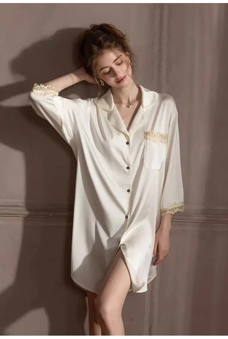 Silk Lace Sexy Nightgown Summer Women's Ice Silk New Style Boyfriend Style Loose Plus Size Loungewear — feature 17