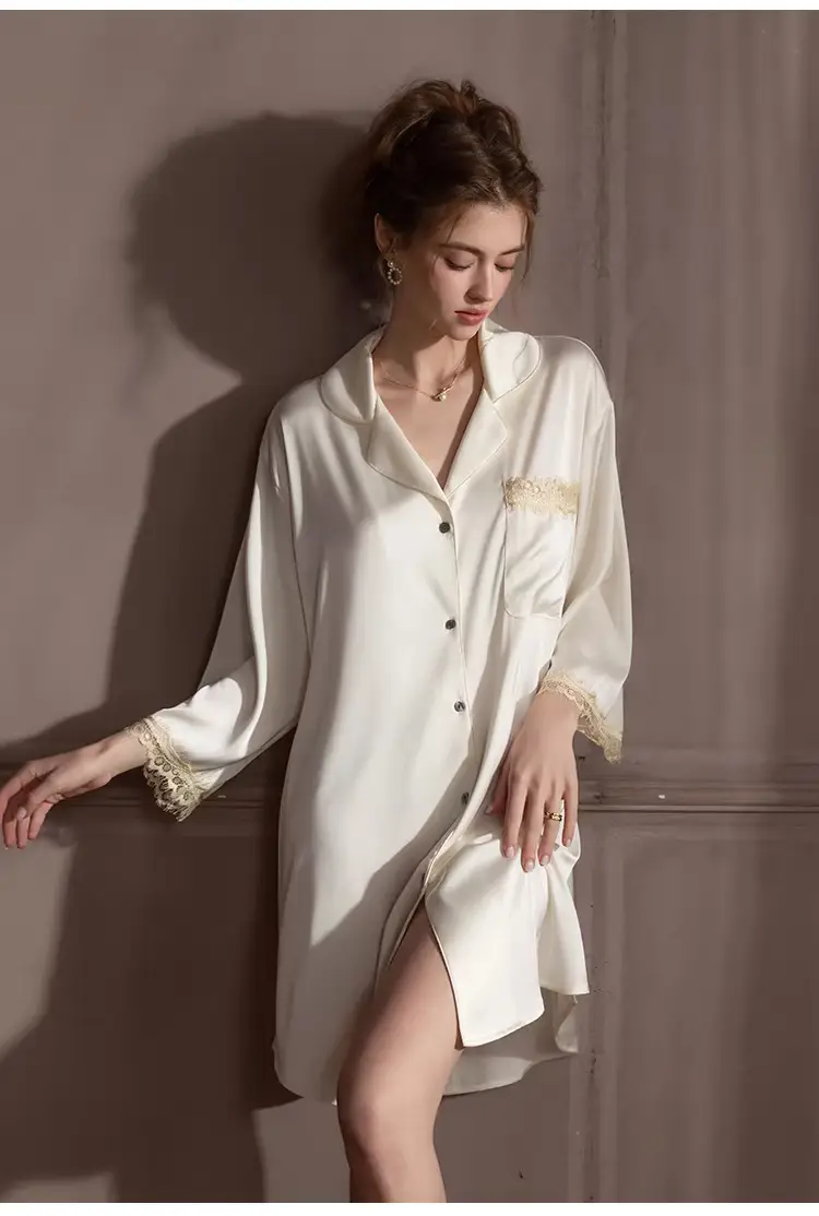 Silk Lace Sexy Nightgown Summer Women's Ice Silk New Style Boyfriend Style Loose Plus Size Loungewear — feature 18