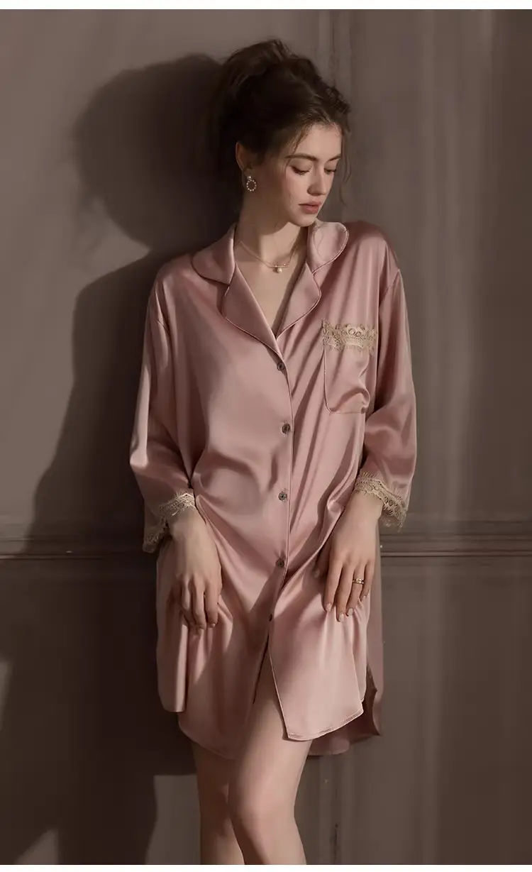 Silk Lace Sexy Nightgown Summer Women's Ice Silk New Style Boyfriend Style Loose Plus Size Loungewear — feature 2