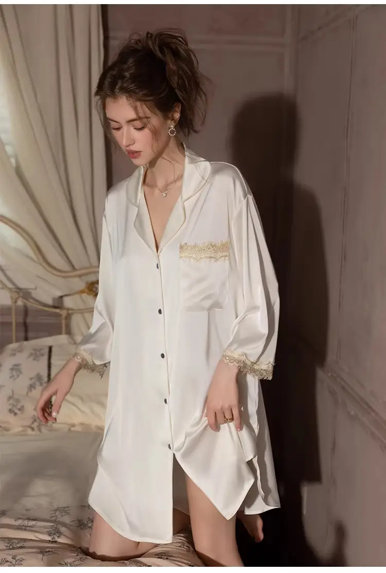 Silk Lace Sexy Nightgown Summer Women's Ice Silk New Style Boyfriend Style Loose Plus Size Loungewear — feature 20