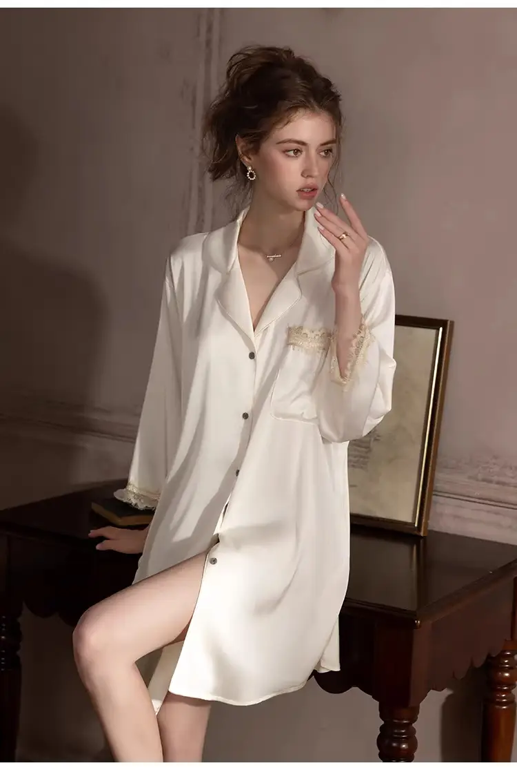 Silk Lace Sexy Nightgown Summer Women's Ice Silk New Style Boyfriend Style Loose Plus Size Loungewear — feature 21