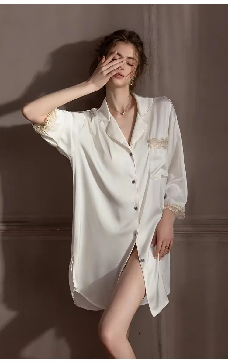 Silk Lace Sexy Nightgown Summer Women's Ice Silk New Style Boyfriend Style Loose Plus Size Loungewear — feature 26