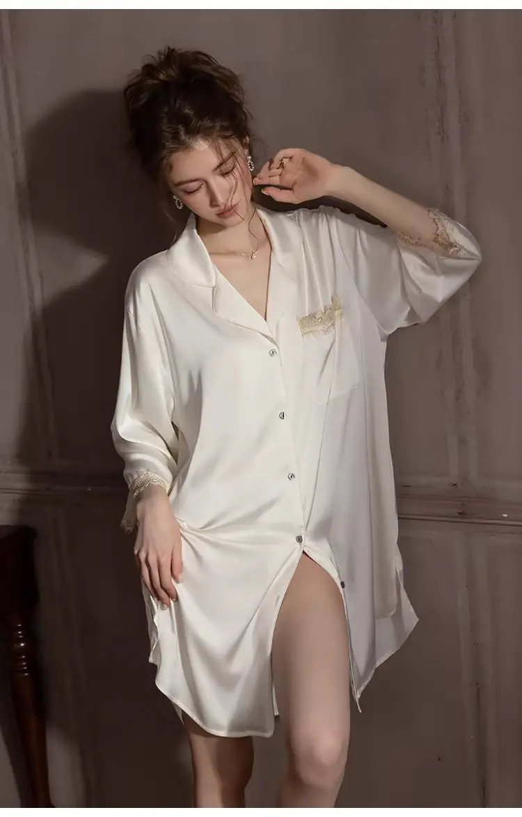 Silk Lace Sexy Nightgown Summer Women's Ice Silk New Style Boyfriend Style Loose Plus Size Loungewear — feature 28