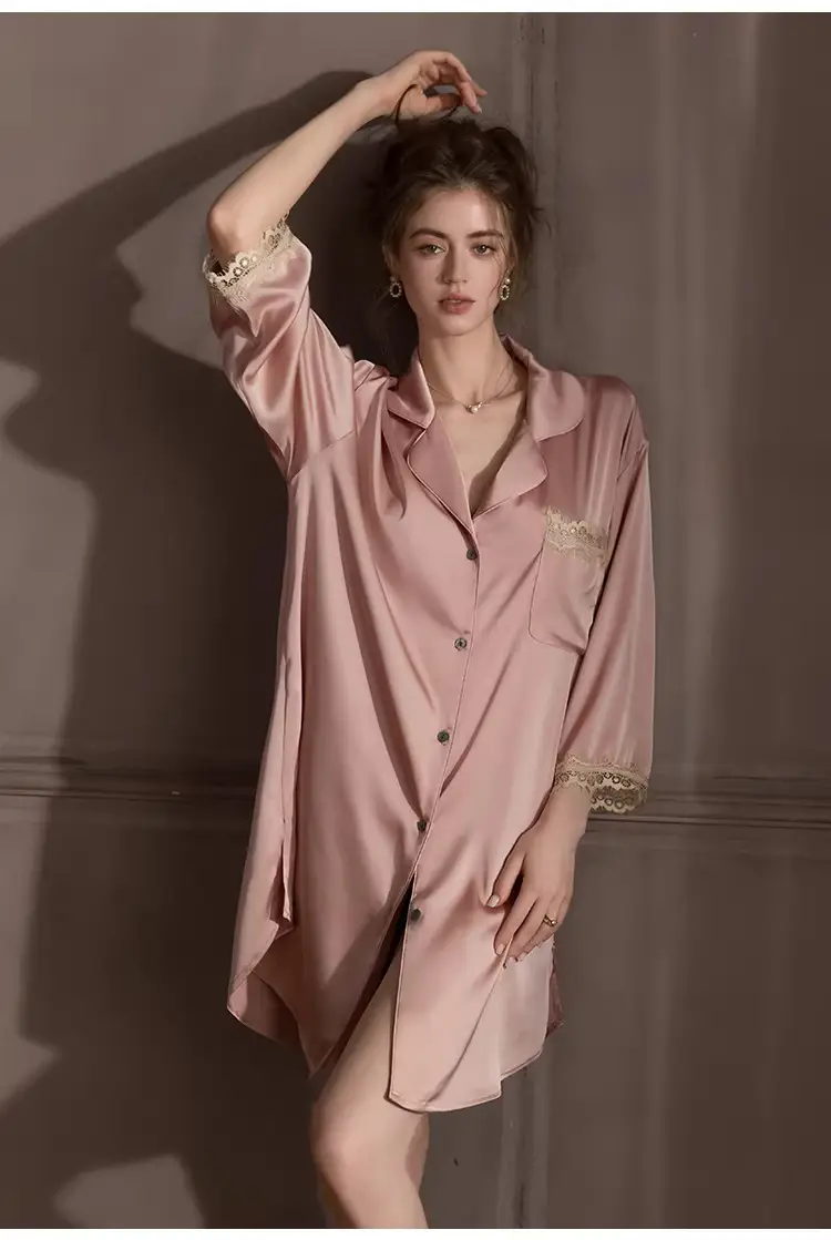 Silk Lace Sexy Nightgown Summer Women's Ice Silk New Style Boyfriend Style Loose Plus Size Loungewear — feature 3