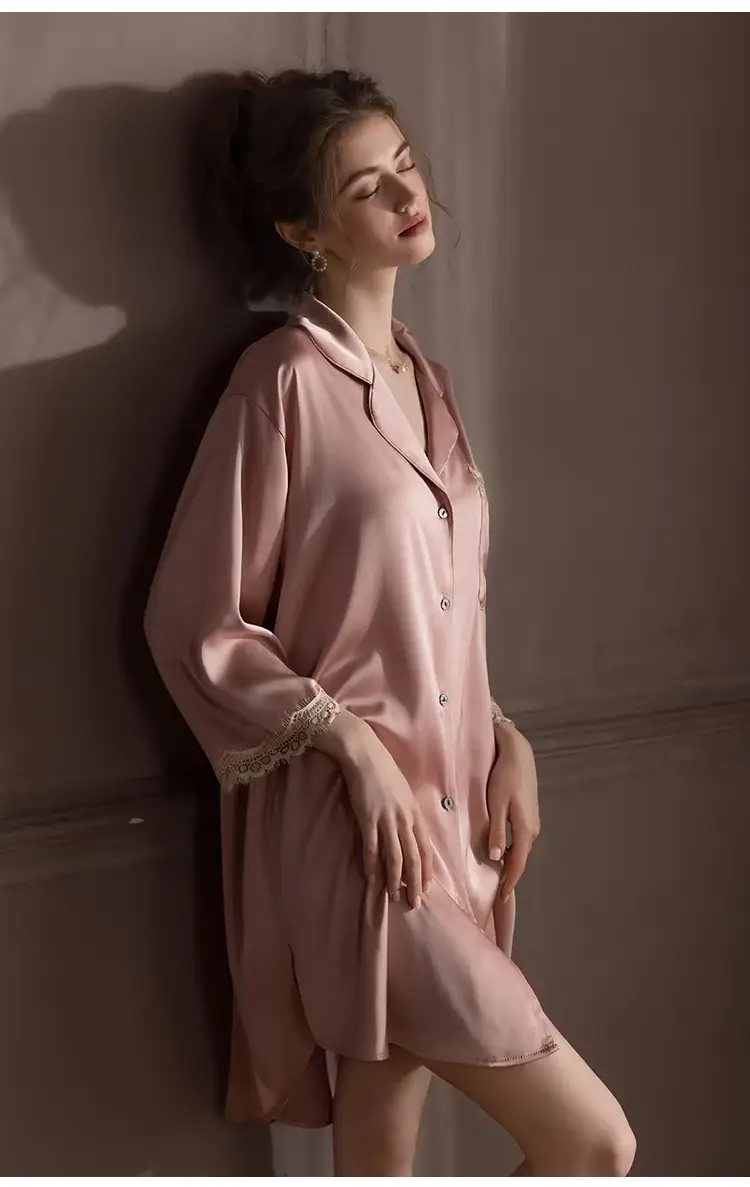 Silk Lace Sexy Nightgown Summer Women's Ice Silk New Style Boyfriend Style Loose Plus Size Loungewear — feature 4