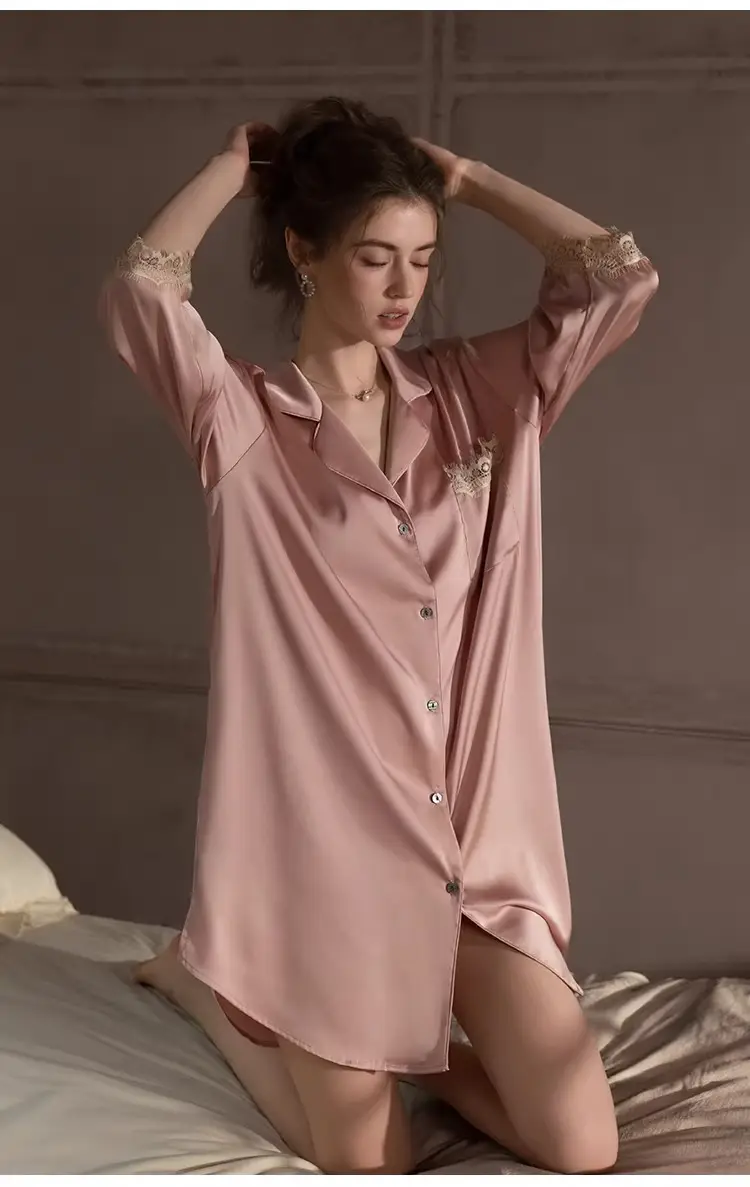 Silk Lace Sexy Nightgown Summer Women's Ice Silk New Style Boyfriend Style Loose Plus Size Loungewear — feature 5
