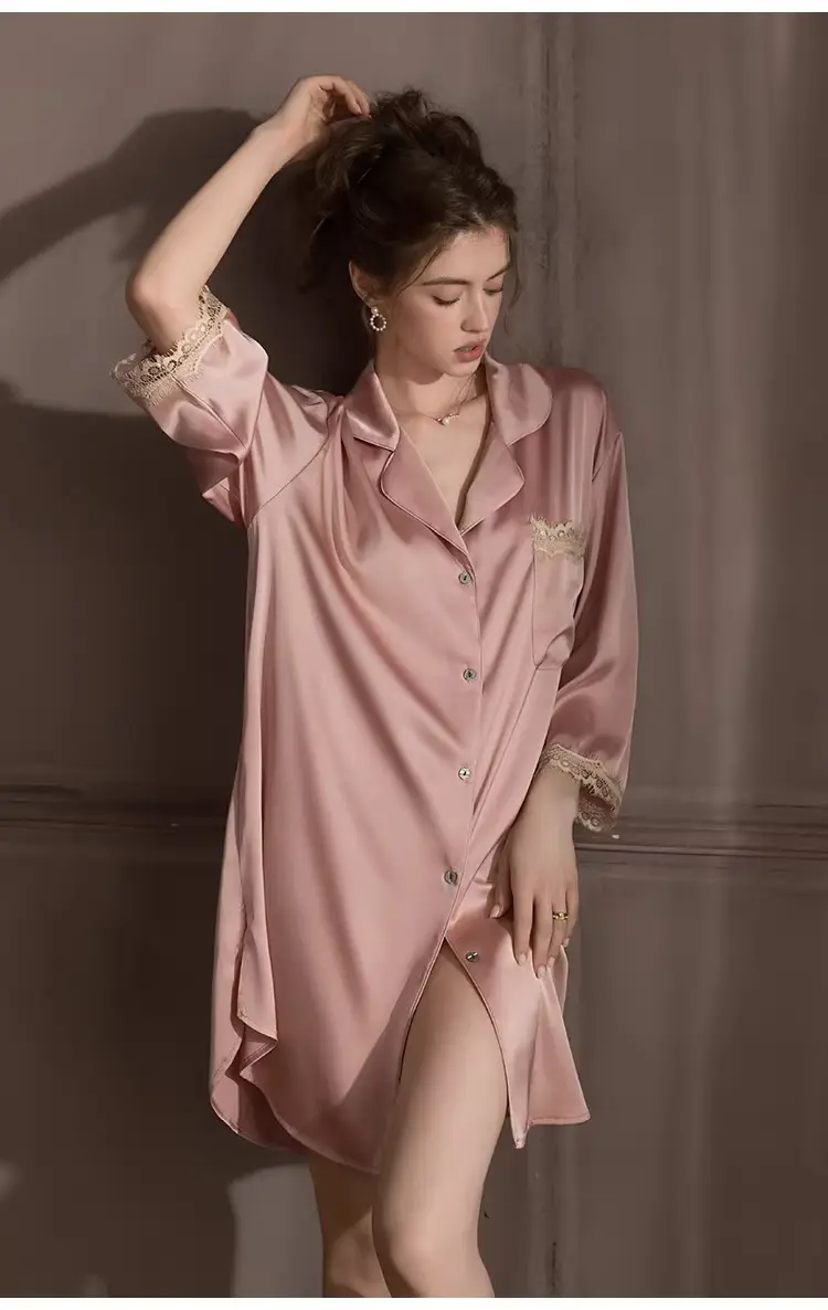 Silk Lace Sexy Nightgown Summer Women's Ice Silk New Style Boyfriend Style Loose Plus Size Loungewear — feature 6