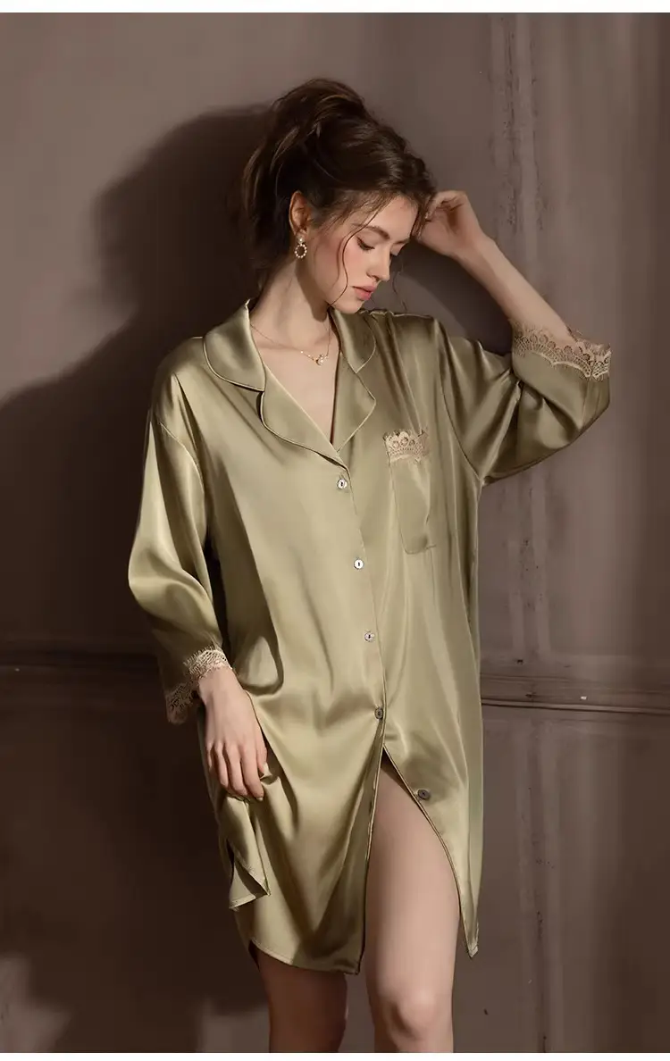 Silk Lace Sexy Nightgown Summer Women's Ice Silk New Style Boyfriend Style Loose Plus Size Loungewear — feature 7