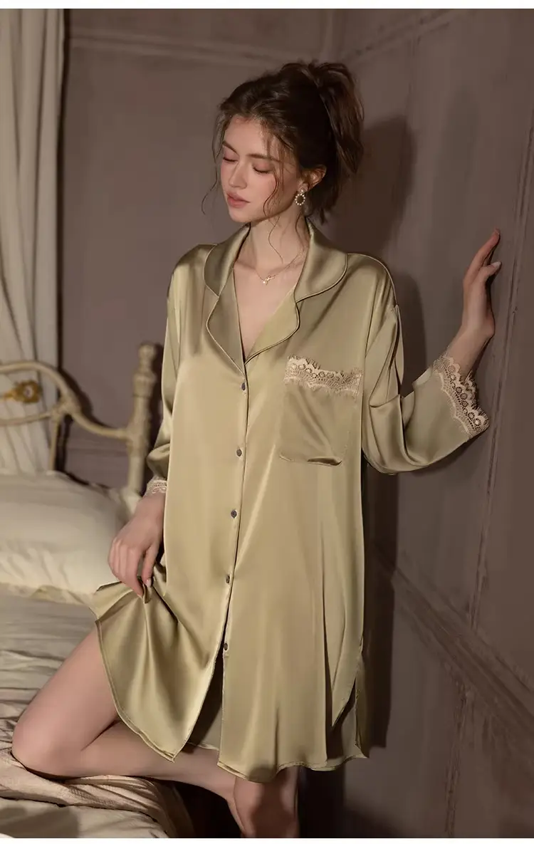 Silk Lace Sexy Nightgown Summer Women's Ice Silk New Style Boyfriend Style Loose Plus Size Loungewear — feature 8