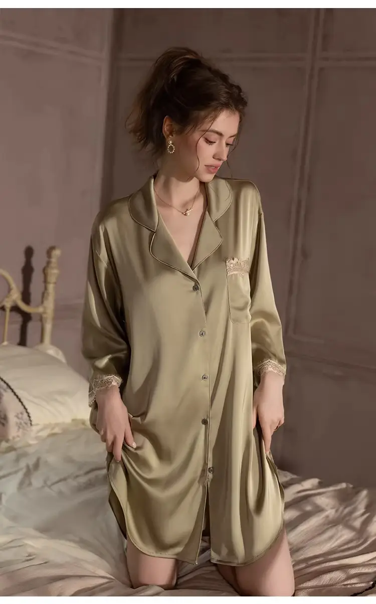 Silk Lace Sexy Nightgown Summer Women's Ice Silk New Style Boyfriend Style Loose Plus Size Loungewear — feature 9