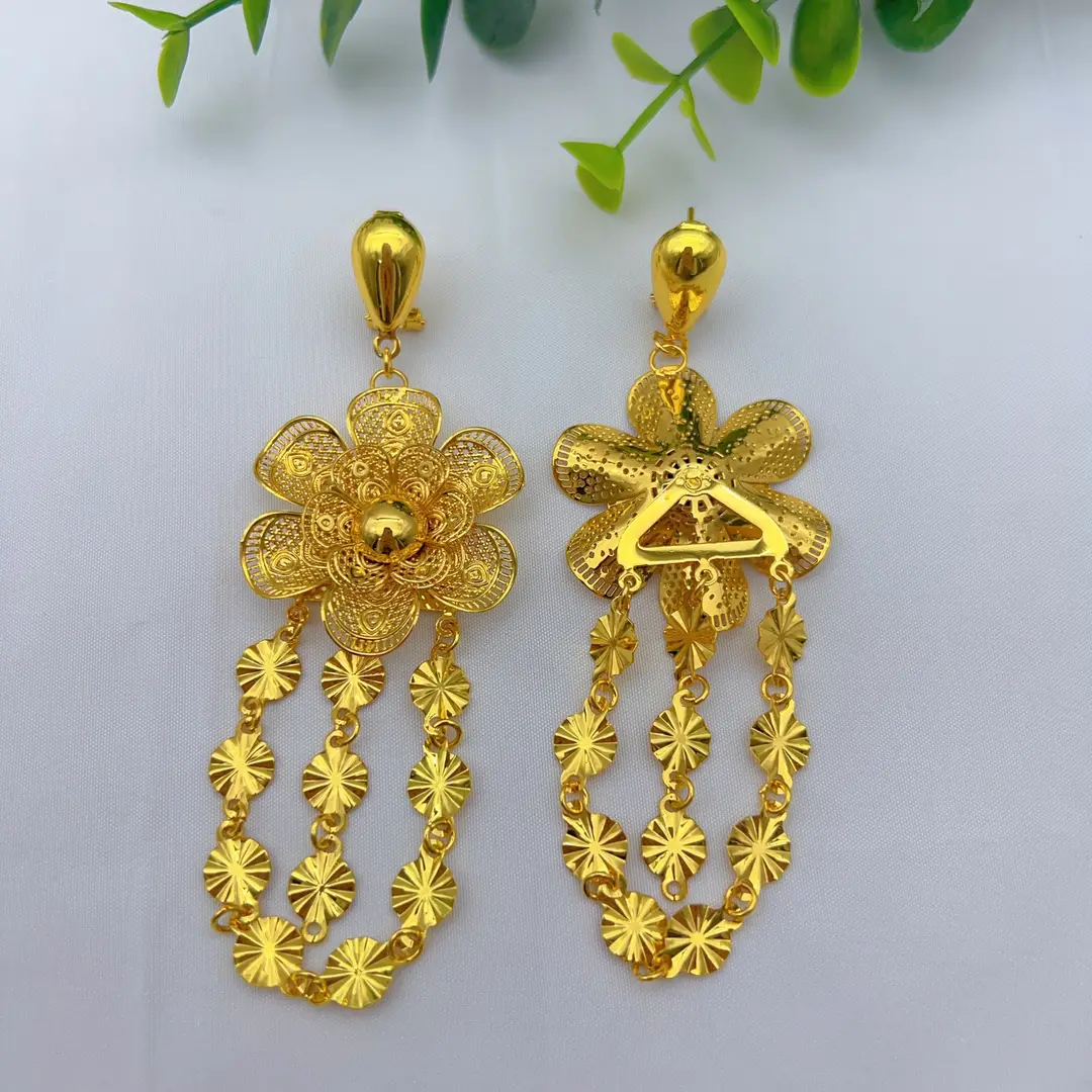 Middle Eastern Arabic Cross-Border 24K Gold-Plated Hollow Flower Earrings and Necklace Set Dubai Bride Wedding Jewelry — feature 10