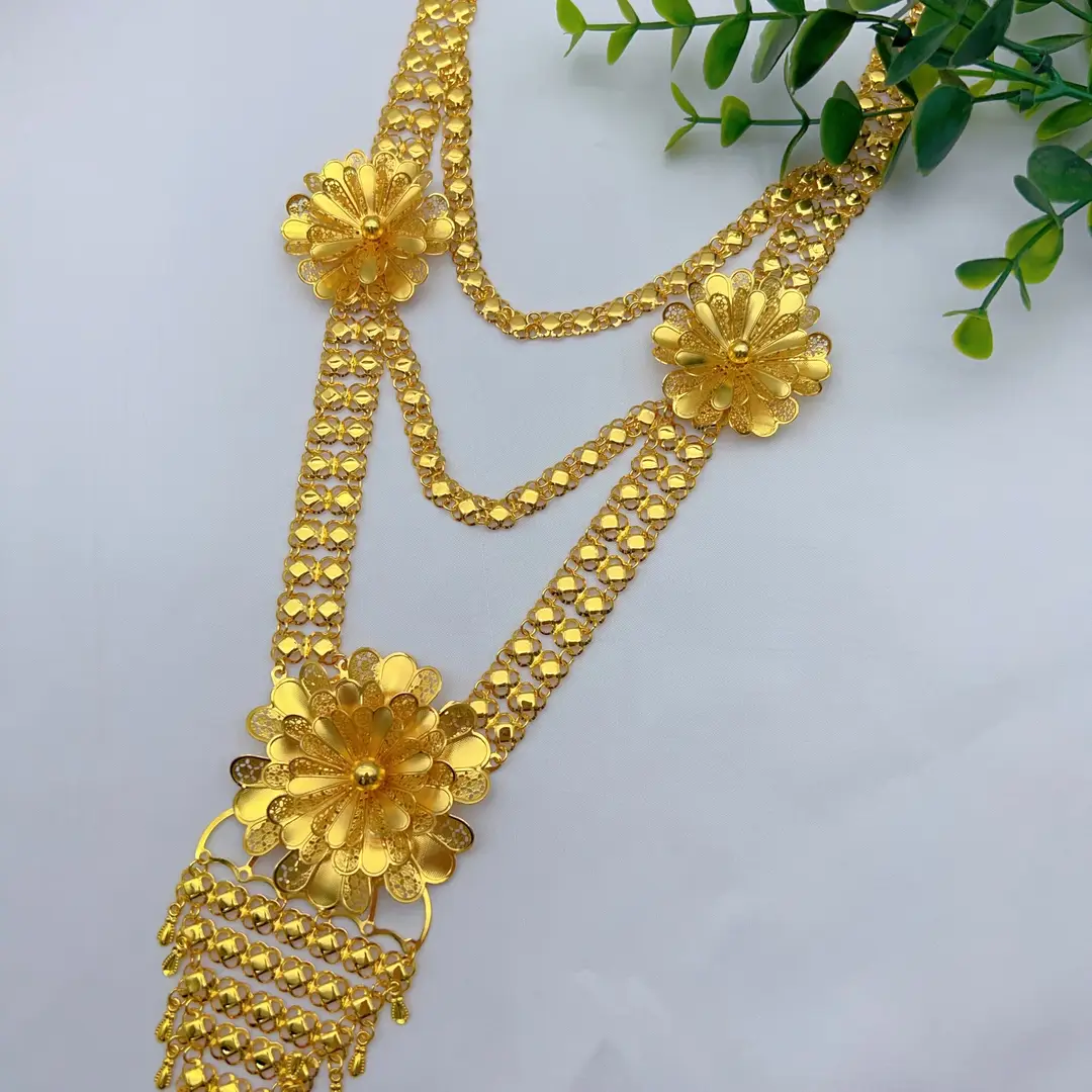 Middle Eastern Arabic Cross-Border 24K Gold-Plated Hollow Flower Earrings and Necklace Set Dubai Bride Wedding Jewelry — feature 17
