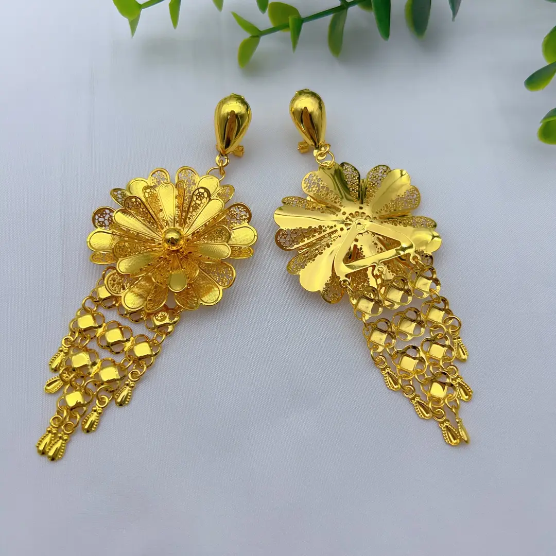 Middle Eastern Arabic Cross-Border 24K Gold-Plated Hollow Flower Earrings and Necklace Set Dubai Bride Wedding Jewelry — feature 18