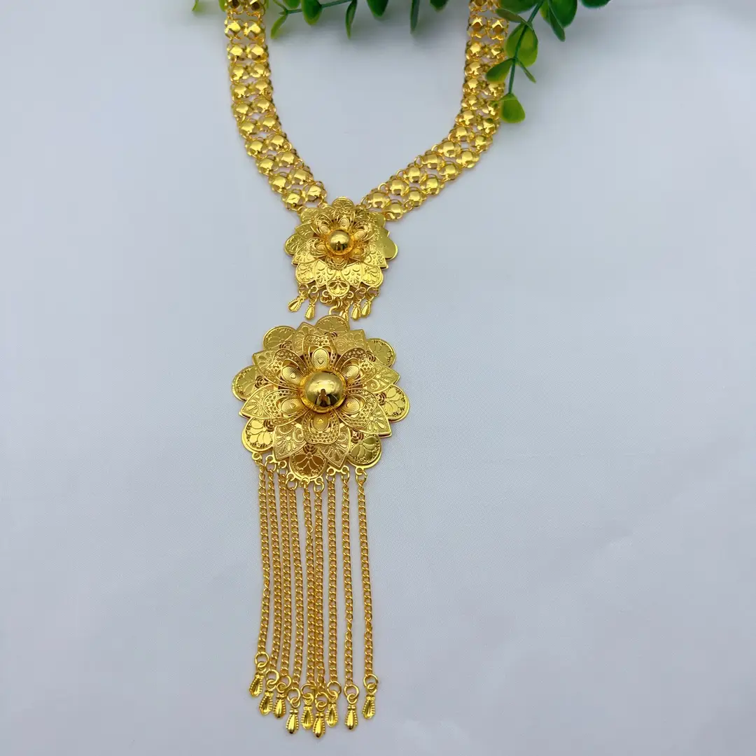 Middle Eastern Arabic Cross-Border 24K Gold-Plated Hollow Flower Earrings and Necklace Set Dubai Bride Wedding Jewelry — feature 25