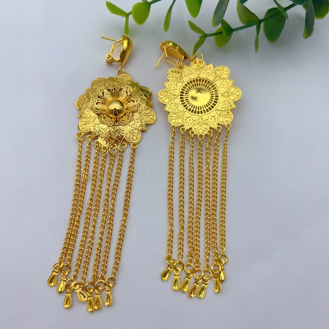 Middle Eastern Arabic Cross-Border 24K Gold-Plated Hollow Flower Earrings and Necklace Set Dubai Bride Wedding Jewelry — feature 26