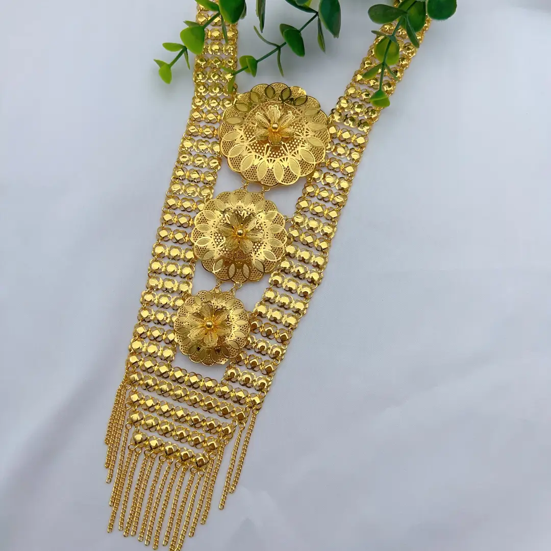 Middle Eastern Arabic Cross-Border 24K Gold-Plated Hollow Flower Earrings and Necklace Set Dubai Bride Wedding Jewelry — feature 33