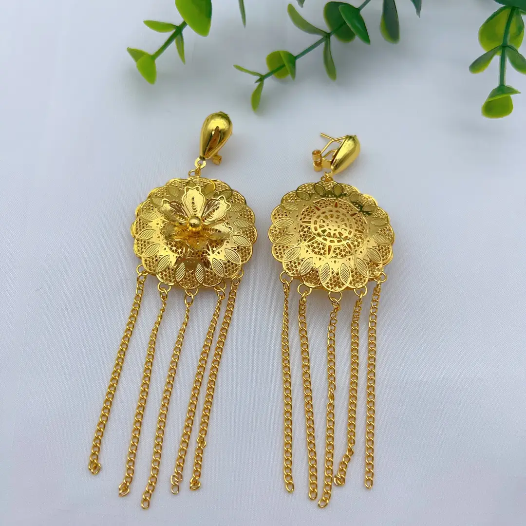 Middle Eastern Arabic Cross-Border 24K Gold-Plated Hollow Flower Earrings and Necklace Set Dubai Bride Wedding Jewelry — feature 34