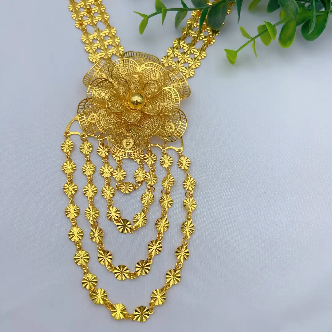Middle Eastern Arabic Cross-Border 24K Gold-Plated Hollow Flower Earrings and Necklace Set Dubai Bride Wedding Jewelry — feature 9