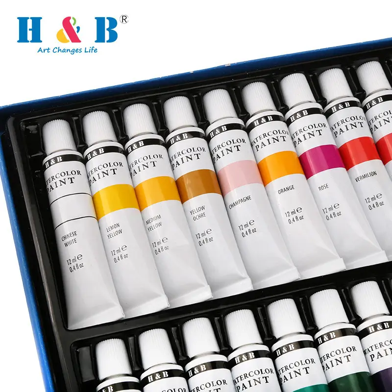 24-Color Acrylic Watercolor Paint Set 12ml Aluminum Tube for Painters and Art Students, Waterproof, Sun-Resistant, and Non-Fading