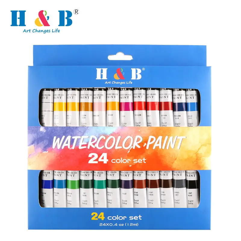 24-Color Acrylic Watercolor Paint Set 12ml Aluminum Tube for Painters and Art Students, Waterproof, Sun-Resistant, and Non-Fading