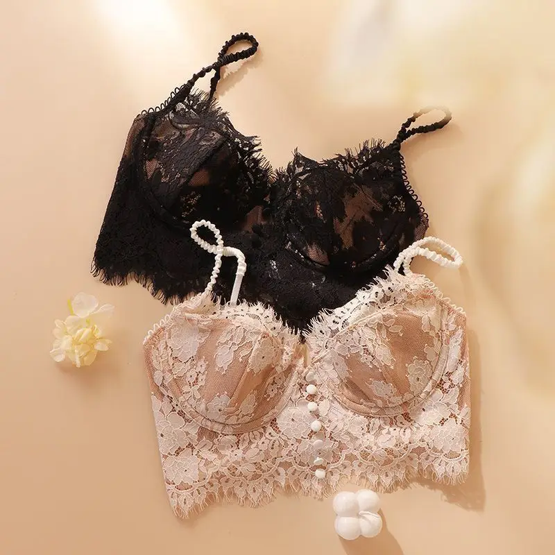 Sexy Backless Lingerie for Women with Large Busts, Ultra-Thin U-Shaped Lace Bra That Makes the Chest Appear Smaller, French Style