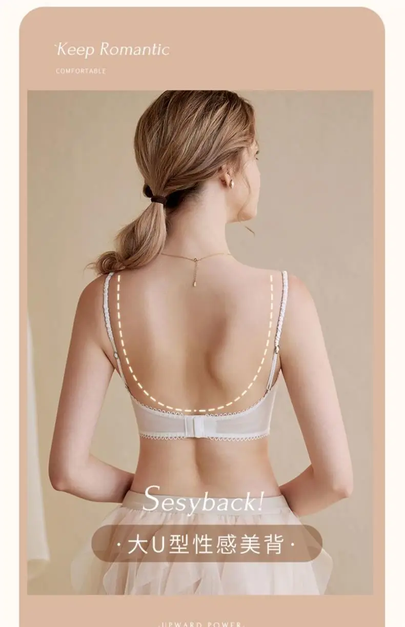 Sexy Backless Lingerie for Women with Large Busts, Ultra-Thin U-Shaped Lace Bra That Makes the Chest Appear Smaller, French Style — feature 2