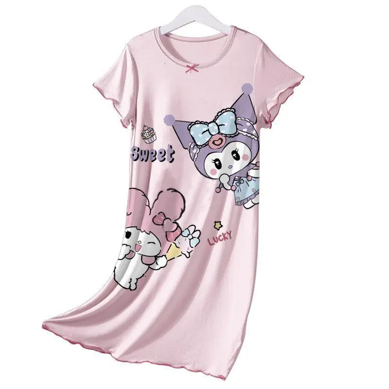 Modal Girls' Nightgown Summer New Children's Home Wear Thin Short-Sleeve Air Conditioning Clothing for Older Children and Parent-Child Matching