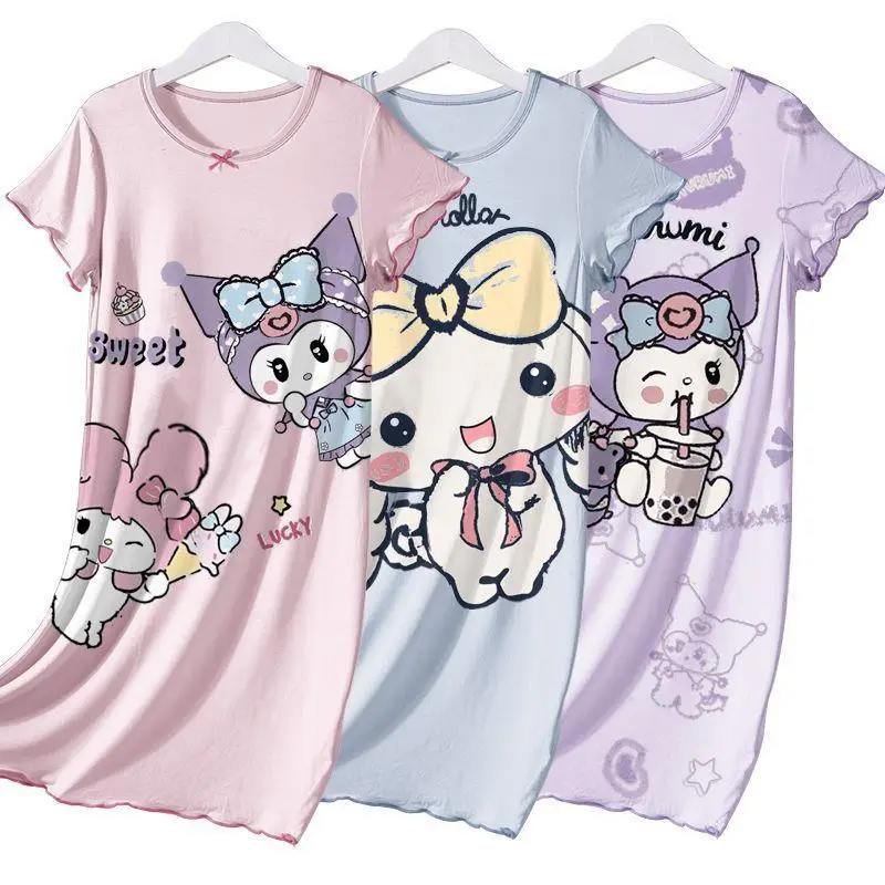 Modal Girls' Nightgown Summer New Children's Home Wear Thin Short-Sleeve Air Conditioning Clothing for Older Children and Parent-Child Matching