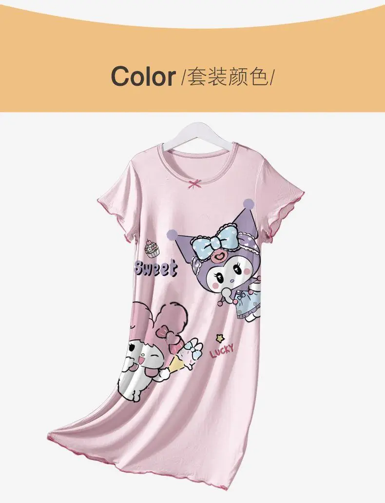 Modal Girls' Nightgown Summer New Children's Home Wear Thin Short-Sleeve Air Conditioning Clothing for Older Children and Parent-Child Matching — feature 3