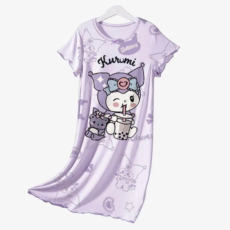 Modal Girls' Nightgown Summer New Children's Home Wear Thin Short-Sleeve Air Conditioning Clothing for Older Children and Parent-Child Matching — feature 5