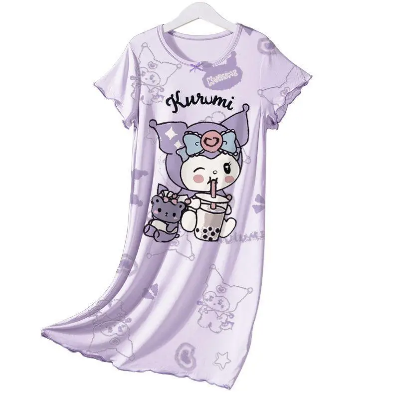 Modal Girls' Nightgown Summer New Children's Home Wear Thin Short-Sleeve Air Conditioning Clothing for Older Children and Parent-Child Matching