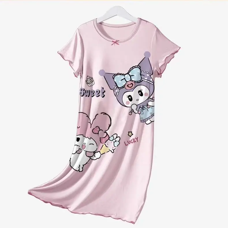 Modal Girls' Nightgown Summer New Children's Home Wear Thin Short-Sleeve Air Conditioning Clothing for Older Children and Parent-Child Matching