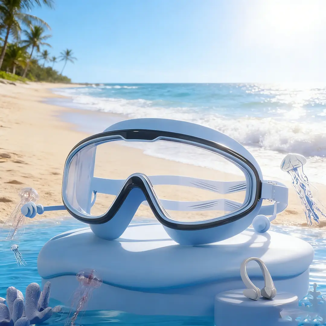 In-Stock Children's Swimming Goggles with Large Frame, Waterproof, with Earplugs, Protective Glasses for Boys and Girls, Diving Goggles, Wholesale from Manufacturer