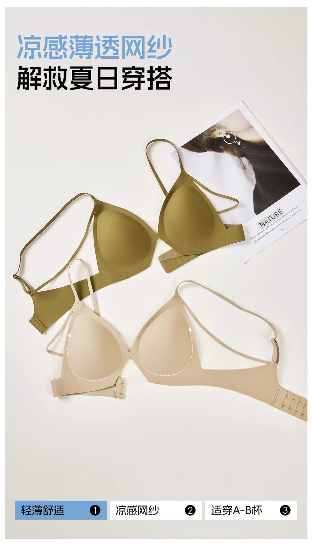 French-Style Mesh Breathable Underwear for Women, Seamless and Smooth, with a Natural Feel, Small Chest Gathering Bra, Dry and Antibacterial, Summer Bra — feature 2