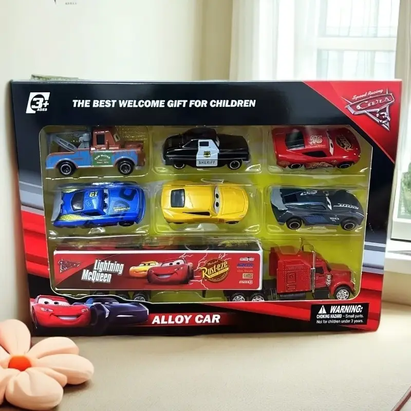 Cars Alloy Racing Lightning Mcqueen Police Chief Mater Skateboard Model Figurine Boys' Boxed Gift