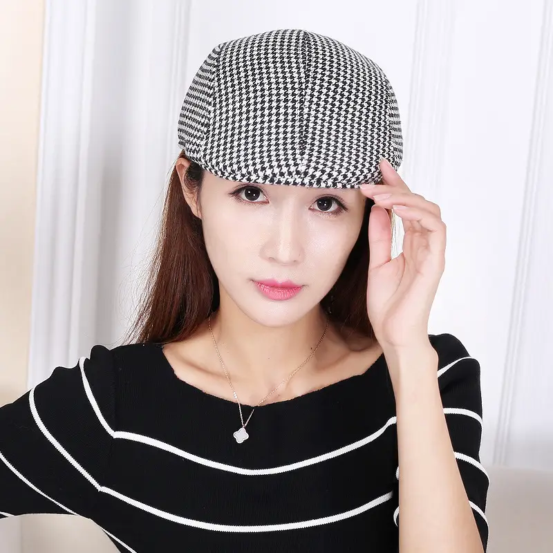 Full Sealed Men's and Women's Autumn and Winter Warm Cotton Houndstooth Beret Vintage Casual Cap Outdoor Hunting Hat - Image 17