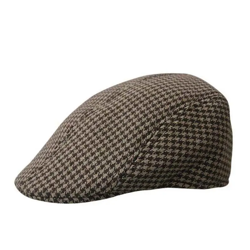 Full Sealed Men's and Women's Autumn and Winter Warm Cotton Houndstooth Beret Vintage Casual Cap Outdoor Hunting Hat - Image 2