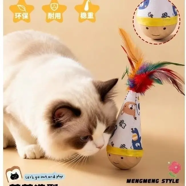 Cat Toy Wobbling Feather Teaser Stick for Self-Entertainment, Boredom-Relief Gadget for Kittens, Energy-Consuming Stress-Relief Pet Toy