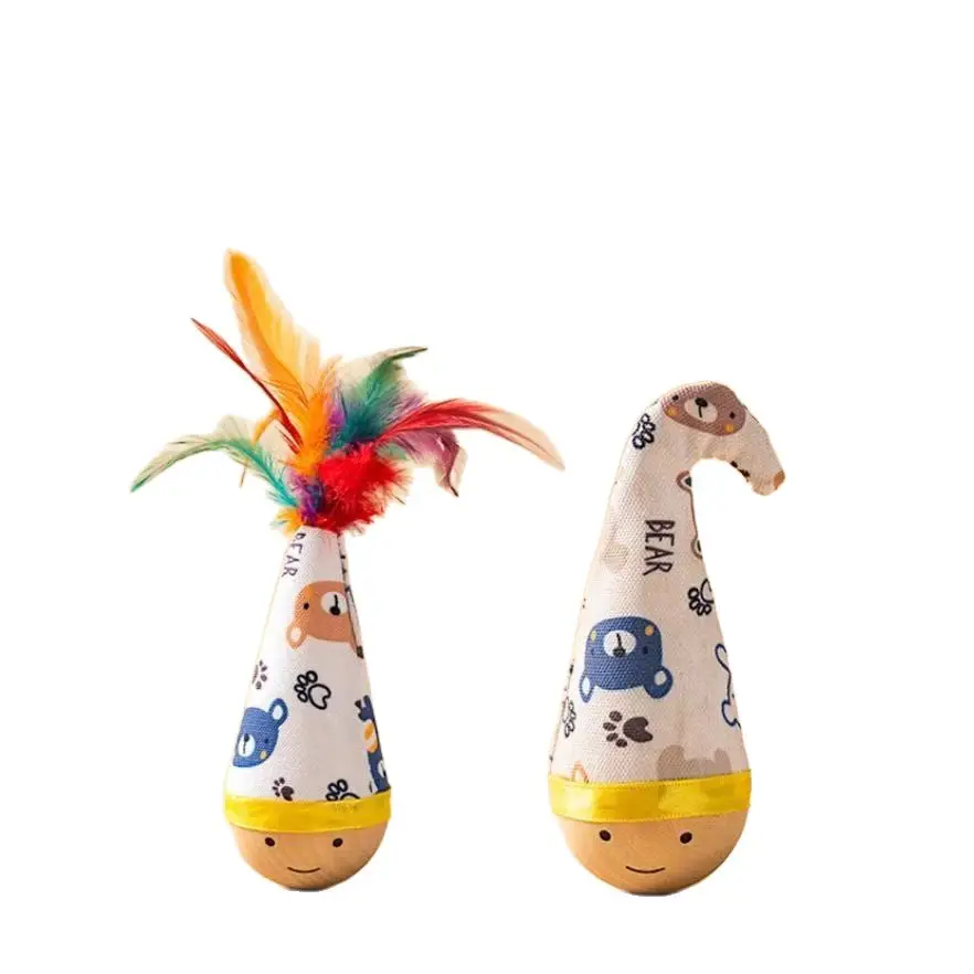 Cat Toy Wobbling Feather Teaser Stick for Self-Entertainment, Boredom-Relief Gadget for Kittens, Energy-Consuming Stress-Relief Pet Toy