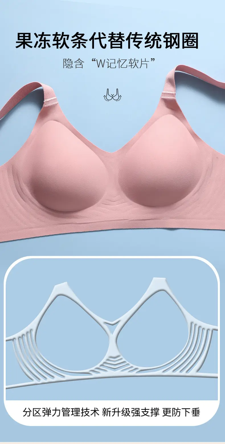Jelly Soft Support Semi-Fixed Cup Smooth Seamless Wireless Comfortable Wide-Strap Bra with Gathering Effect, High Elasticity, Ultra-Soft, and Minimizes Appearance — feature 14